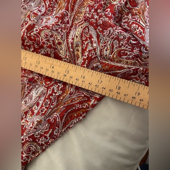 Lulus small rust red paisley mini dress mock neck balloon sleeve wrap skirt - Picture 10 of 14